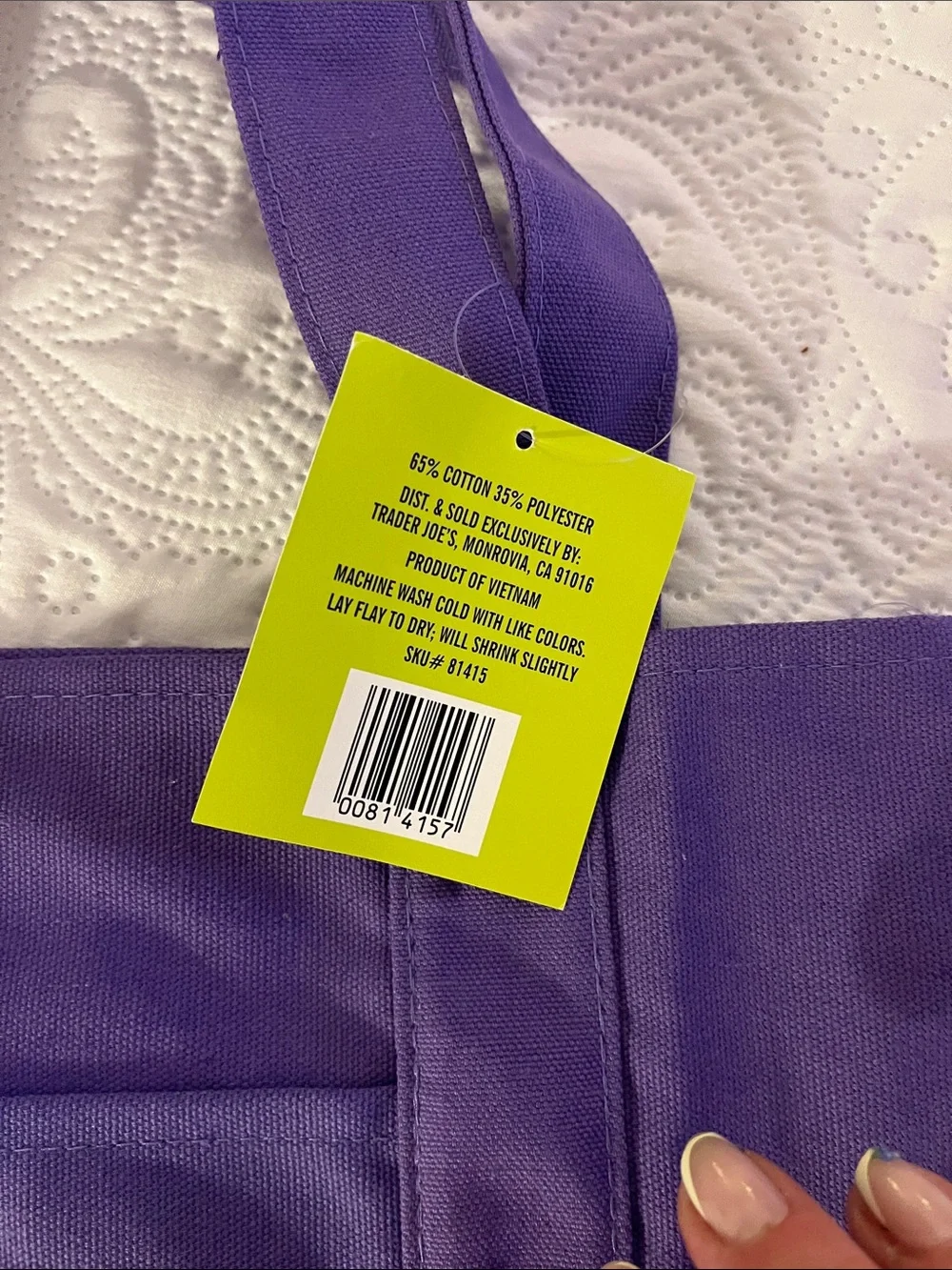Trader Joe's Purple Canvas Tote Bag with Yellow Logo Halloween 👻